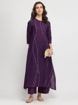 Pink Fort - Purple Cotton Printed Kurta with Trouser