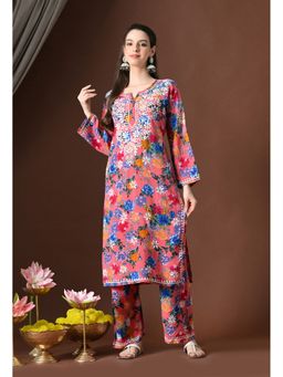 SYRISH - Pink Rayon Embroidered Kurta with Pants