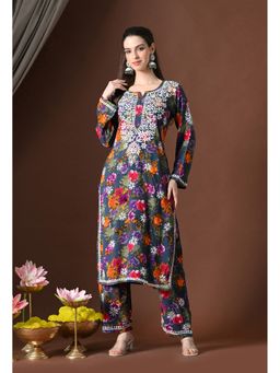 SYRISH - Grey Rayon Embroidered Kurta with Pants