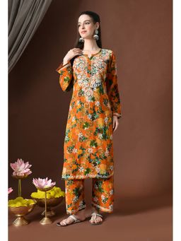 SYRISH - Orange Rayon Embroidered Kurta with Pants