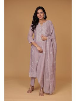Zari Jaipur - Purple Mul Embroidered Kurta with Pant and Dupatta