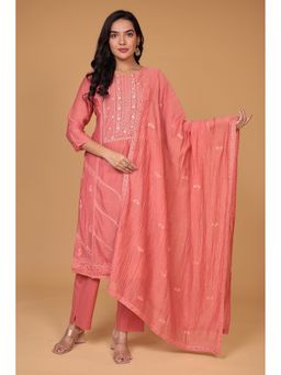 Zari Jaipur - Peach Mul Embroidered Kurta with Pant and Dupatta