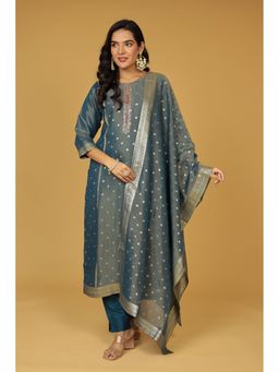 Zari Jaipur - Blue Tissue Embroidered Kurta with Pant and Dupatta