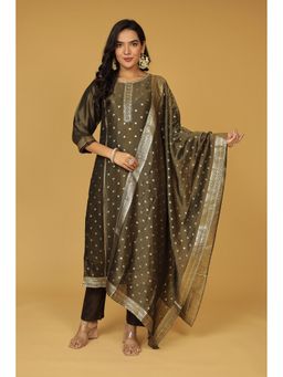 Zari Jaipur - Green Tissue Embroidered Kurta with Pant and Dupatta