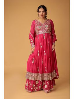Zari Jaipur - Pink Silk Blend Embroidered Kurta with Palazzo and Dupatta
