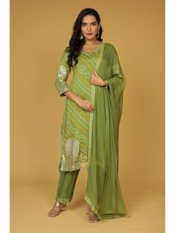Zari Jaipur - Green Georgette Embroidered Kurta with Pant and Dupatta