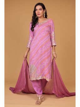 Zari Jaipur - Purple Georgette Embroidered Kurta with Pant and Dupatta