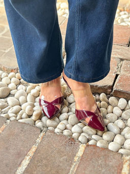 Devano - Women Patent Cherry Clear Pointed Heels Maroon