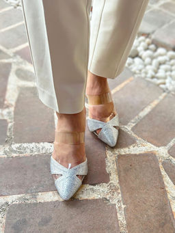 Devano - Women Crystal Embellished Clear Silver Heels