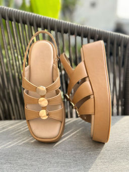 Devano - Women Studded Wedge Beige