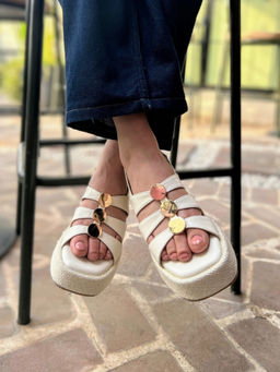 Devano - Women Studded Wedge Off White