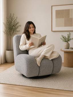 Doe Buck - Eroomy Modern Boucle Accent Revolving Chair Grey