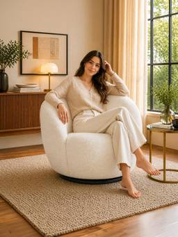 Doe Buck - Nikoli Modern Boucle Swivel Accent Chair White