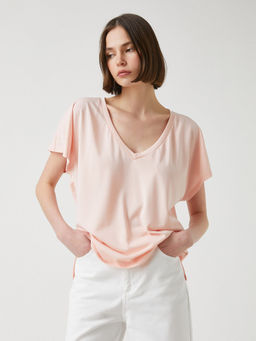 Koton - V-neck Pink T-shirt