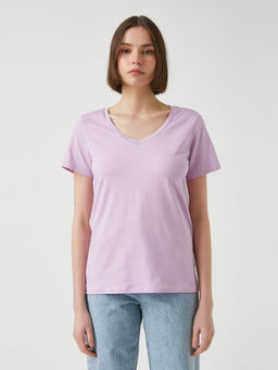 Koton - V-Neck Lilac T-shirt (L)