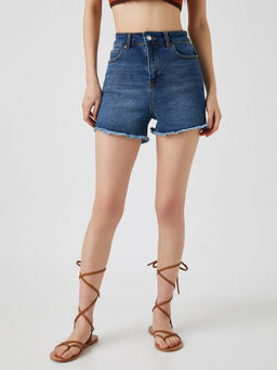 Koton - Mid Waist Dark Indigo Shorts
