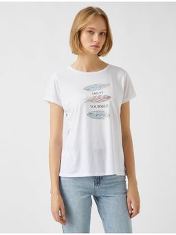 Koton - Round Neck Off White Graphic T-shirt