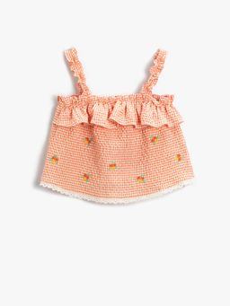 Koton - Girls Orange Plaid Top
