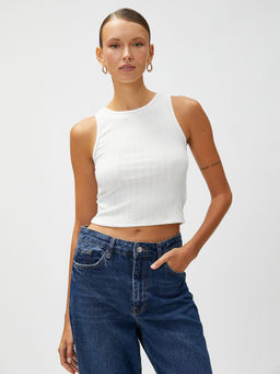 Koton - Women Off White Textured Super Slim Top
