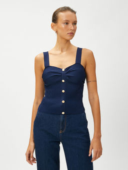 Koton - Women Navy Blue Solid Plain Normal Top