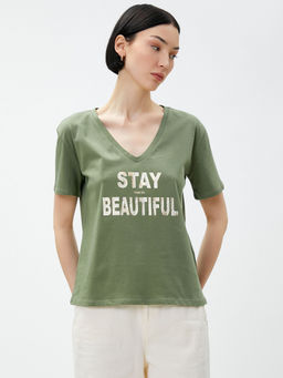 Koton - Women Green Graphic Comfortable T-shirt