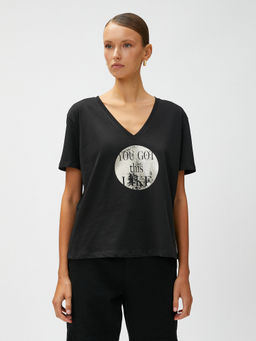 Koton - Women Black Graphic Comfortable T-shirt