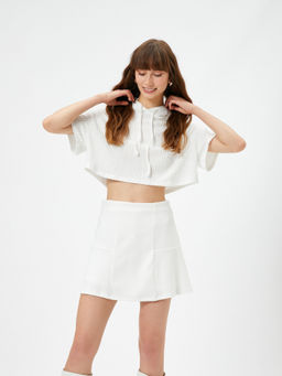 Koton - Crop Hooded Sweatshirt Knitted Motif Short Sleeve