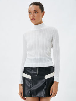 Koton - Long Sleeve T-Shirt High Neck Braid Patterned
