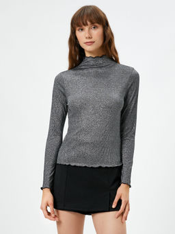 Koton - Long Sleeve Glitter High Collar Ruffles T-Shirt