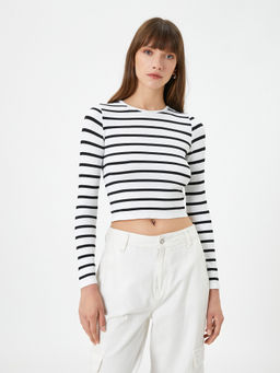Koton - Crop Long Sleeve Crew Neck Slim Fit T-Shirt