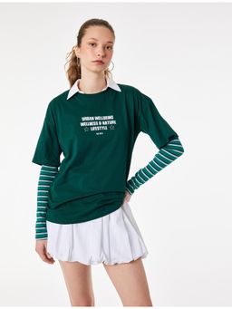 Koton - Womens Green Back Printed T-Shirt