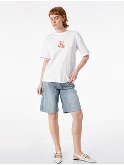 Koton - Womens White Bear Print T-Shirt