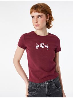 Koton - Womens Burgundy Cherry Printed T-Shirt