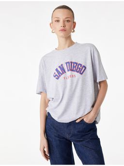 Koton - Womens Grey Printed T-Shirt