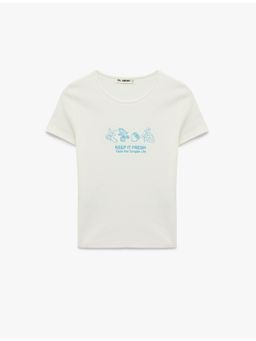 Koton - Womens White Crew Neck T-Shirt