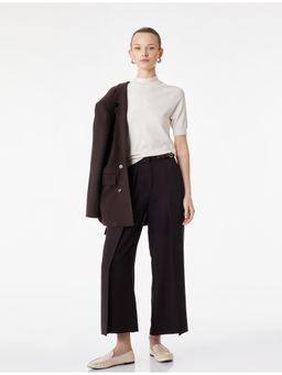 Koton - Womens Brown Flap Detail Wide Leg Pant