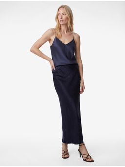 Koton - Womens Navy Blue Midi Satin Skirt