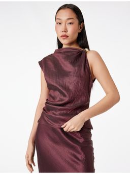 Koton - Womens Burgundy Textured Satin Top