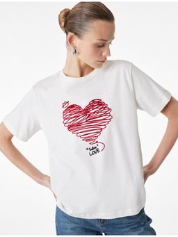 Koton - Womens White Crew Neck T-Shirt