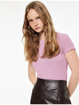 Koton - Womens Mauve Ribbed T-Shirt