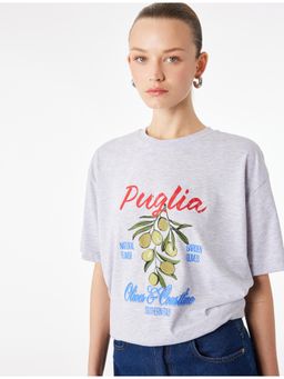 Koton - Womens Grey Printed T-Shirt