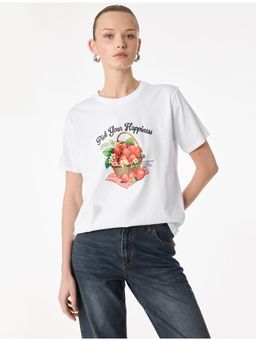 Koton - Womens White Printed T-Shirt