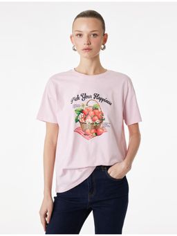 Koton - Womens Pink Printed T-Shirt