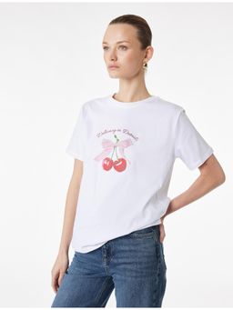 Koton - Womens White Cherry Printed T-Shirt