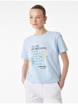 Koton - Womens Blue Printed T-Shirt
