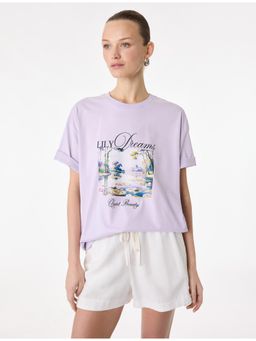 Koton - Womens Purple Printed T-Shirt