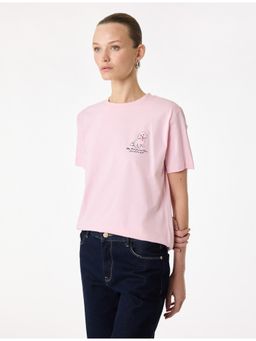 Koton - Womens Pink Dog Printed Detail T-Shirt