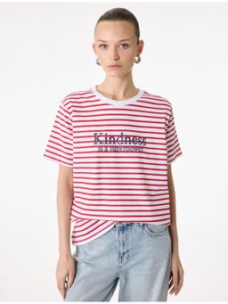 Koton - Womens Red Cotton Stripes T-Shirt