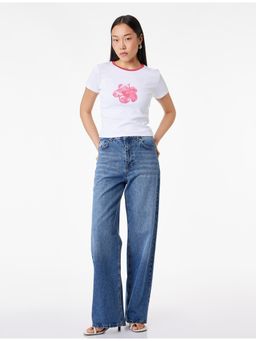 Koton - Womens White Hibiscus Printed T-Shirt
