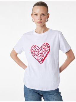 Koton - Womens White Heart Printed T-Shirt